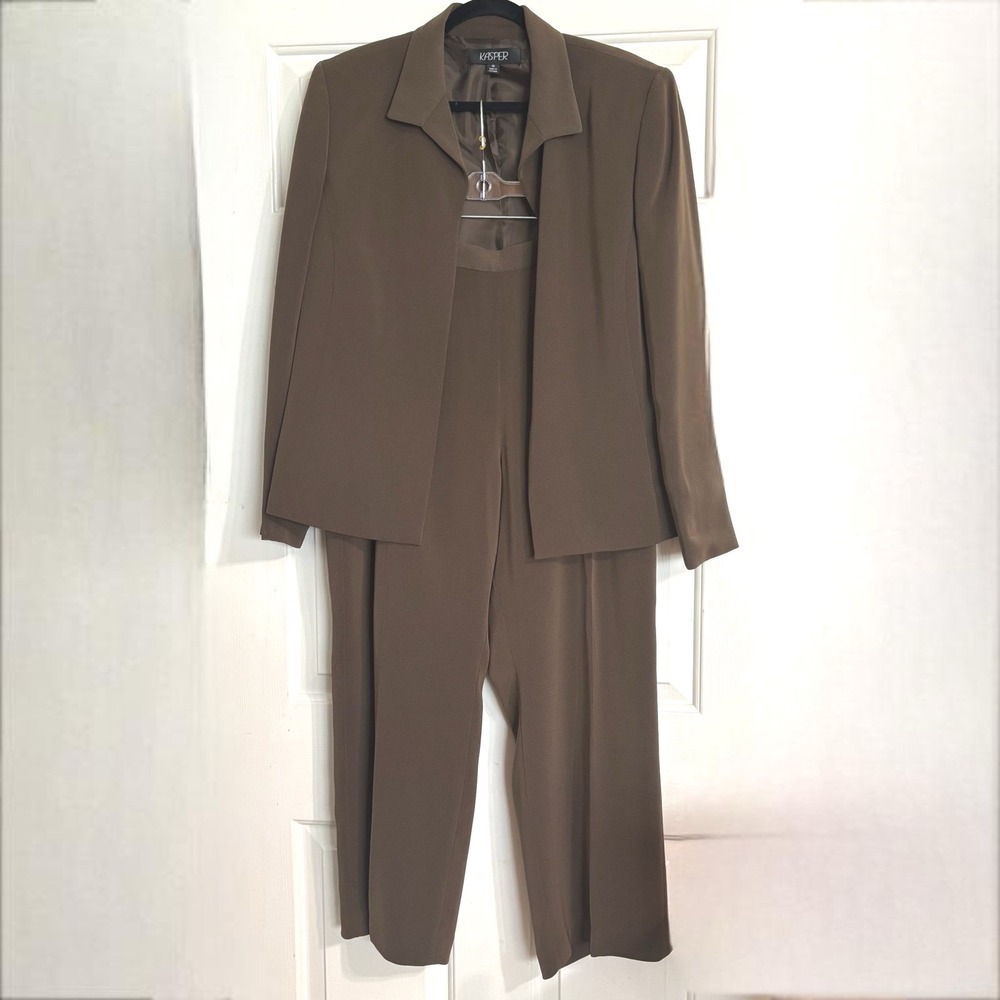 Kasper Pant Suit Women 16 Brown 2 Piece Blazer Trousers WDA03C216